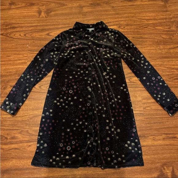 ModCloth Blue Art Deco Print Velvet Club Button Up Shirt Dress Womens Size M A3 - Picture 1 of 9